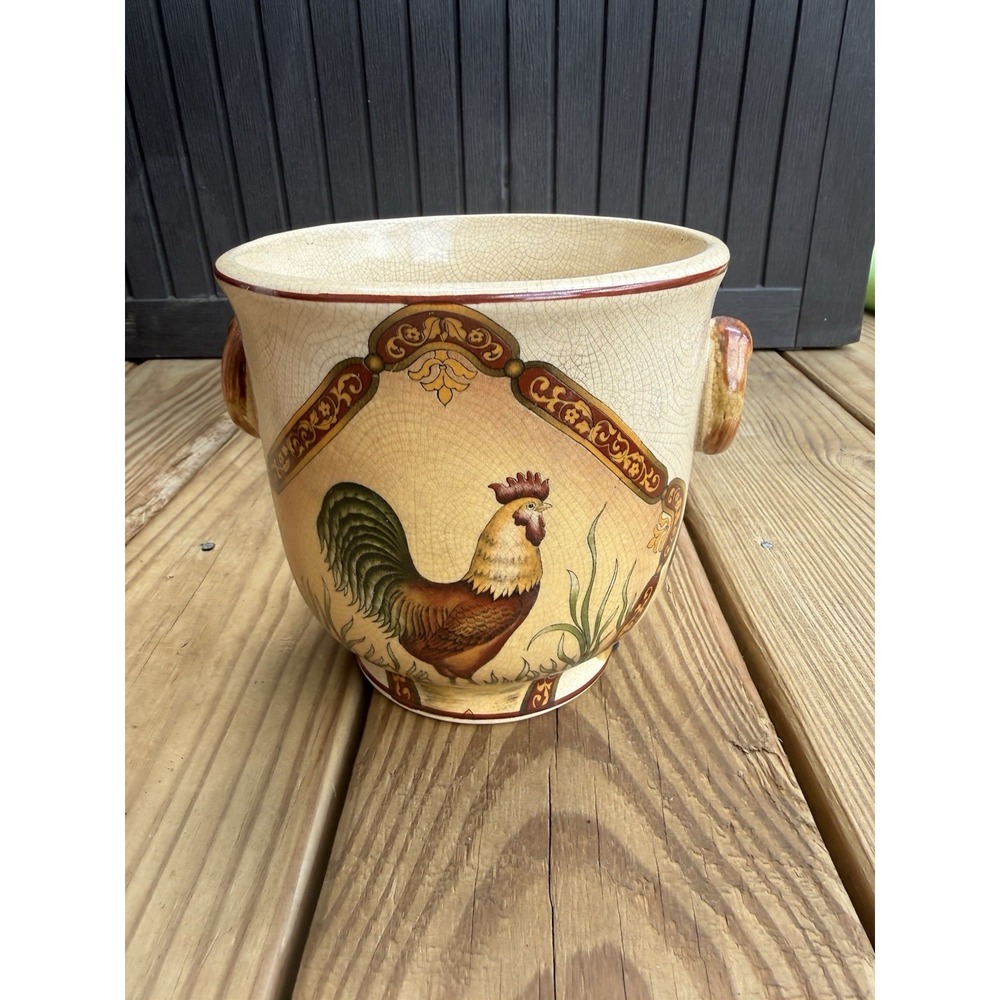 Vintage Rooster Planter Utensil Holder Rustic Farmhouse 6"